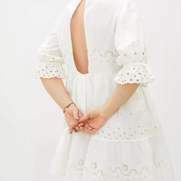 Anthro Audrina Forever That Girl White Eyelet Swing Dress Size Petite Large PL - Picture 5 of 16